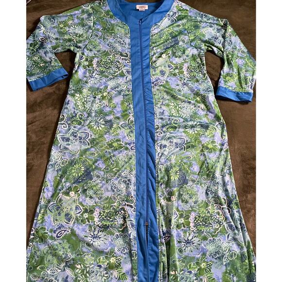 Collections Etc Full Length Robe Housecoat SZ Large Abstract Blue Green pattern - Picture 1 of 9